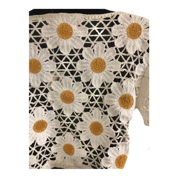 Jessica Simpsom cream daisy floral front tie crochet bolero cardigan size XL new - Picture 10 of 15